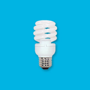 A CFL (Compact Fluorescent Lamp) light bulb.